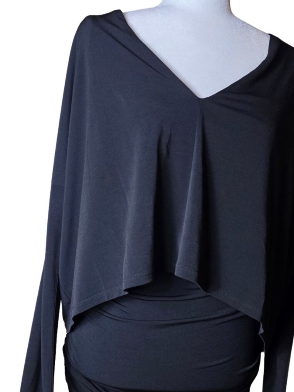 BCBGMaxAzria Mini Dress Woman S Black V-Neck Ruched